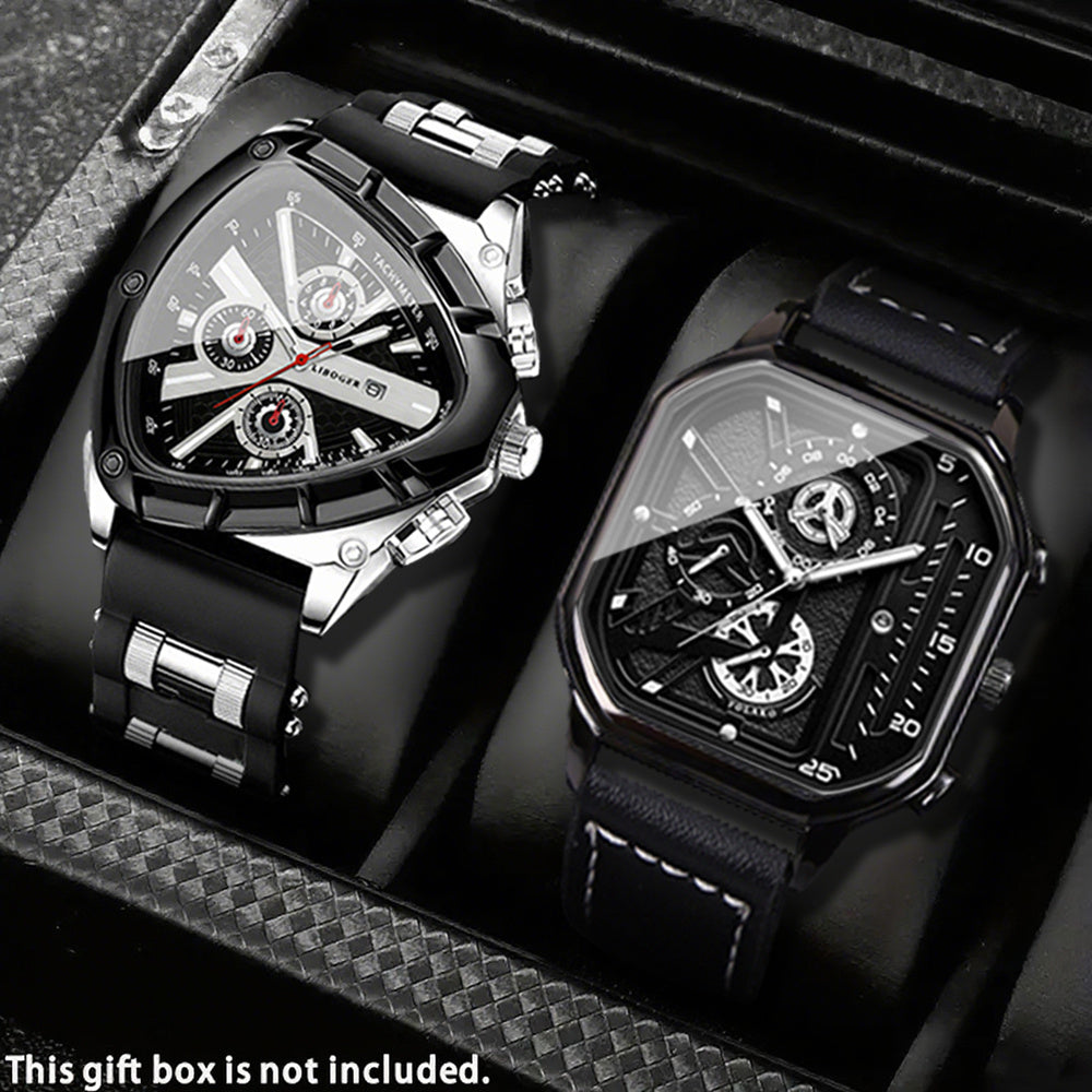 Men's Watch - 's 2-Piece Set Triangle Dial Silicone Strap & Retro Square Dial Faux - product detail view 56