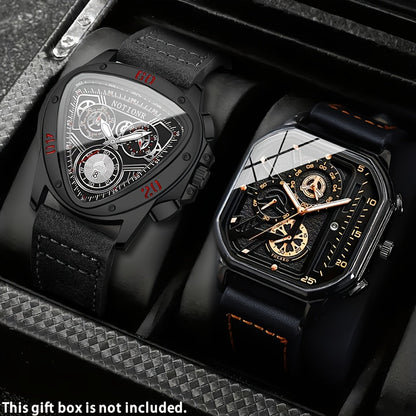 Men's Watch - 's 2-Piece Set Triangle Dial Silicone Strap & Retro Square Dial Faux - product detail view 62