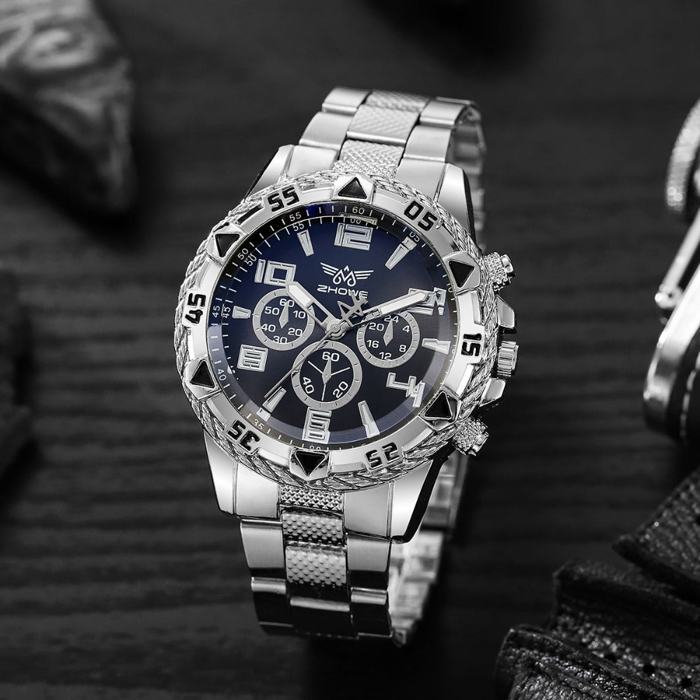 Men's Watch - 's Chunky Sport Gold & Silver Plated Chronograph-Style Bold Case, Blue - product detail view 15