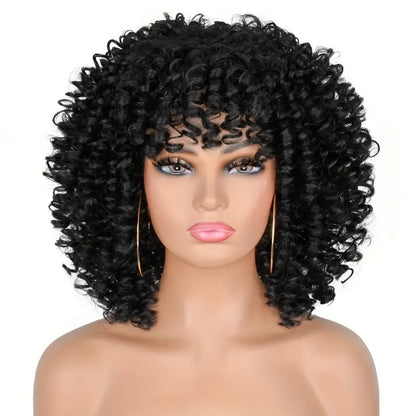 Women's Wig - Afro Coily with Bangs 14 Inch Natural Ombre Brown Heat-Resistant High - product detail view 2