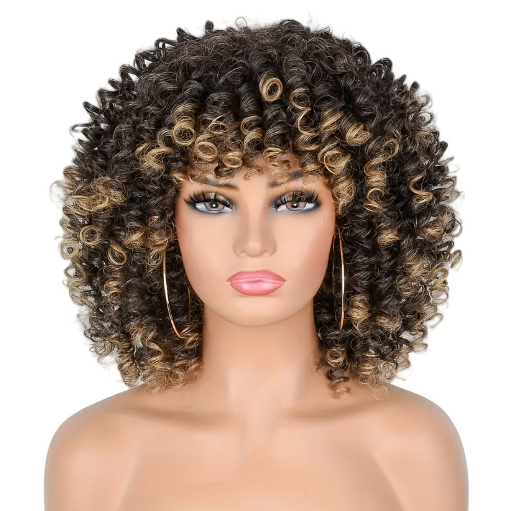 Women's Wig - Afro Coily with Bangs 14 Inch Natural Ombre Brown Heat-Resistant High - product detail view 3