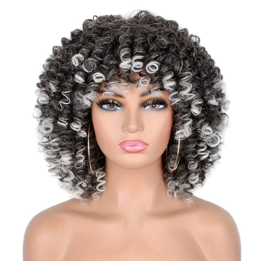 Women's Wig - Afro Coily with Bangs 14 Inch Natural Ombre Brown Heat-Resistant High - product detail view 4