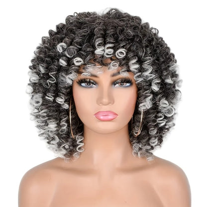 Women's Wig - Afro Coily with Bangs 14 Inch Natural Ombre Brown Heat-Resistant High - product detail view 4