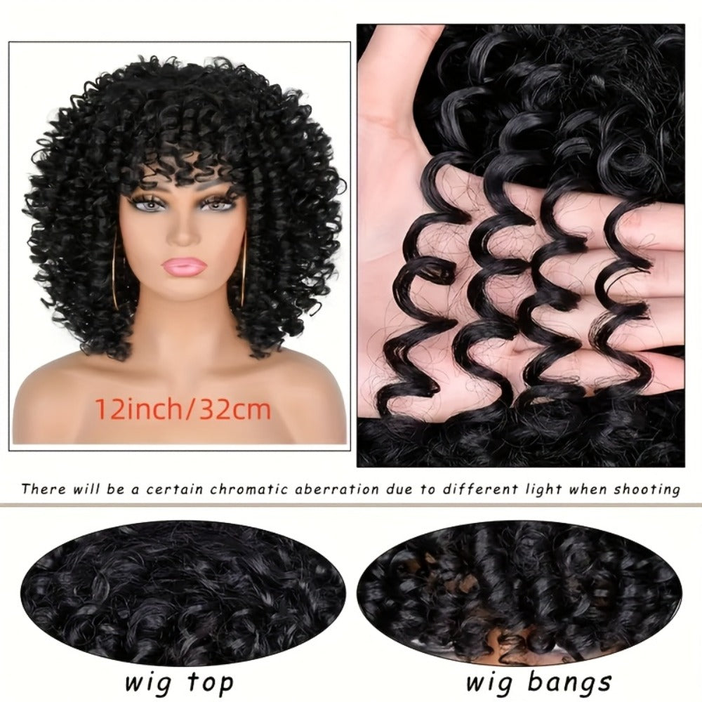 Women's Wig - Afro Coily with Bangs 14 Inch Natural Ombre Brown Heat-Resistant High - product detail view 5