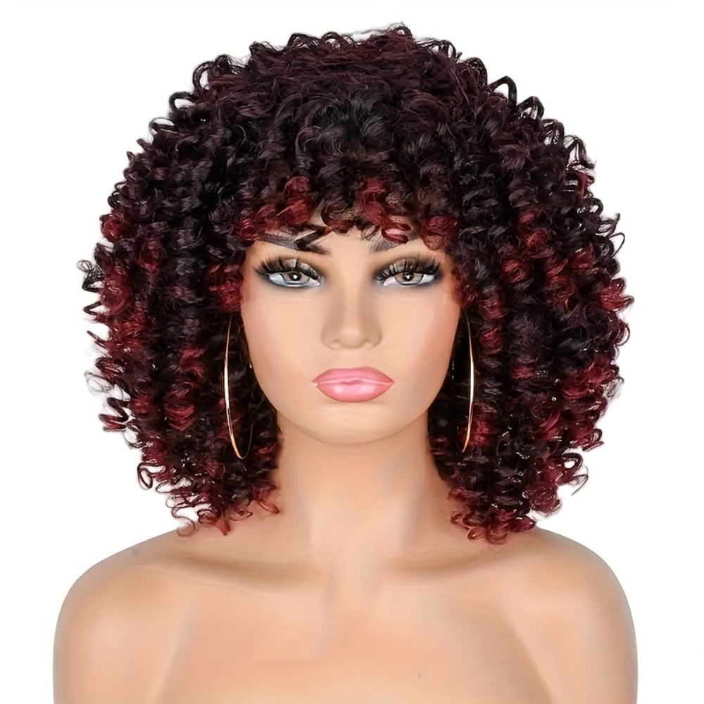Women's Wig - Afro Coily with Bangs 14 Inch Natural Ombre Brown Heat-Resistant High - product detail view 6
