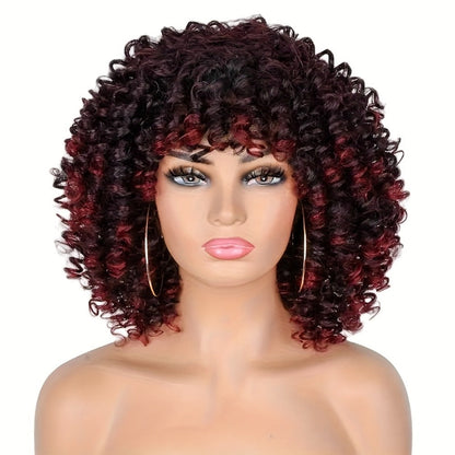 Women's Wig - Afro Coily with Bangs 14 Inch Natural Ombre Brown Heat-Resistant High - product detail view 6