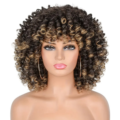 Women's Wig - Afro Coily with Bangs 14 Inch Natural Ombre Brown Heat-Resistant High - product detail view 9