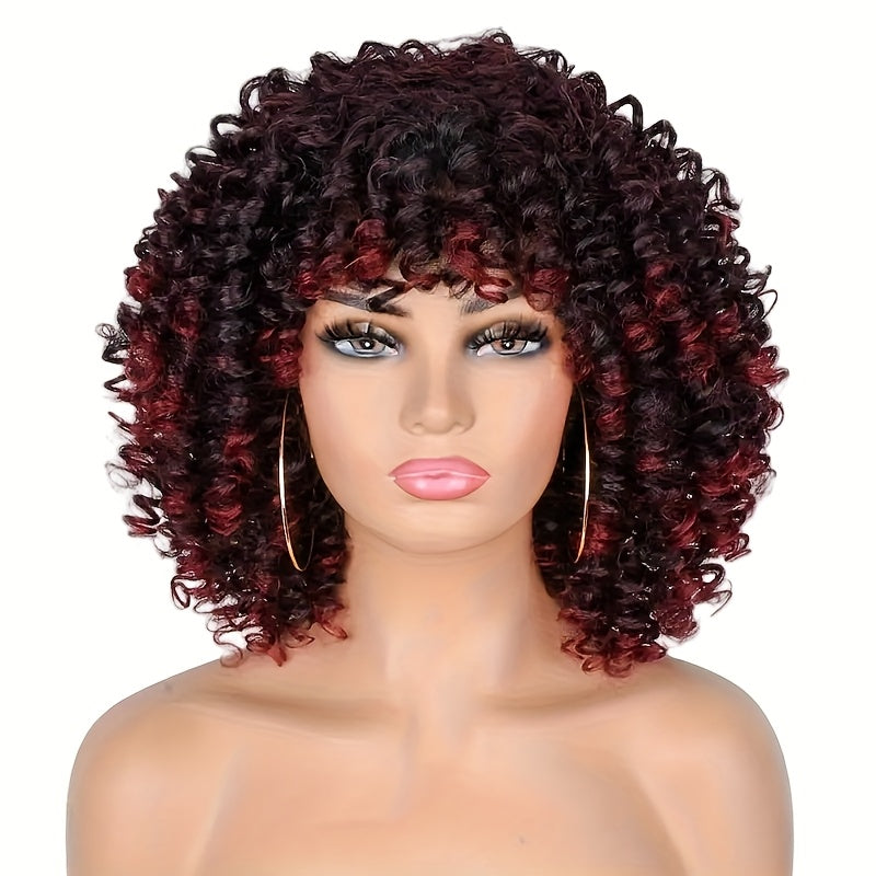 Women's Wig - Afro Coily with Bangs 14 Inch Natural Ombre Brown Heat-Resistant High - product detail view 11