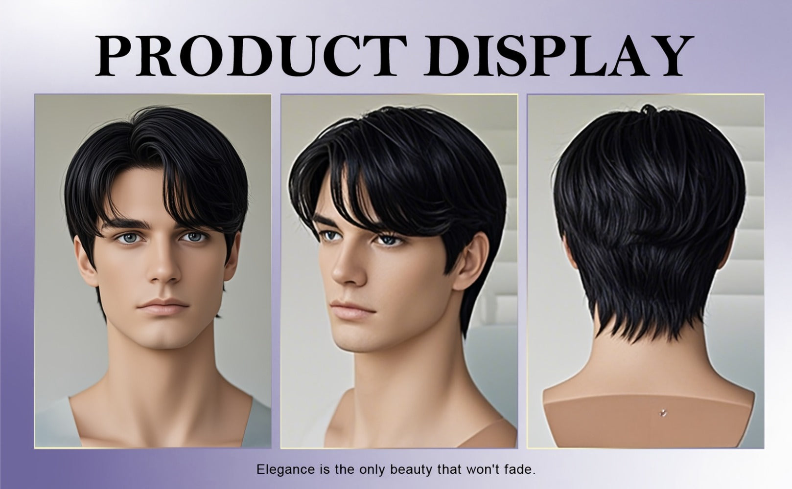 Women's Wig - Short Straight for Men - Natural Black Layered Synthetic Hairpiece, No - product detail view 6