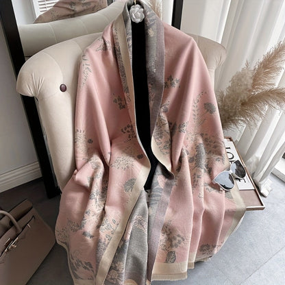 Scarf for Women - Bohemian Floral Print Cashmere for Warm Thick Long Shawl Wrap, Jacquard - product detail view 7