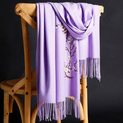 Scarf for Women - Cashmere Embroidered Ethnic Tassel Shawl Warm Neck Warmer Vintage Solid - product detail view 7