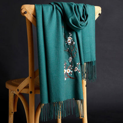Scarf for Women - Cashmere Embroidered Ethnic Tassel Shawl Warm Neck Warmer Vintage Solid - product detail view 25