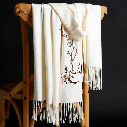 Scarf for Women - Cashmere Embroidered Ethnic Tassel Shawl Warm Neck Warmer Vintage Solid - product detail view 26