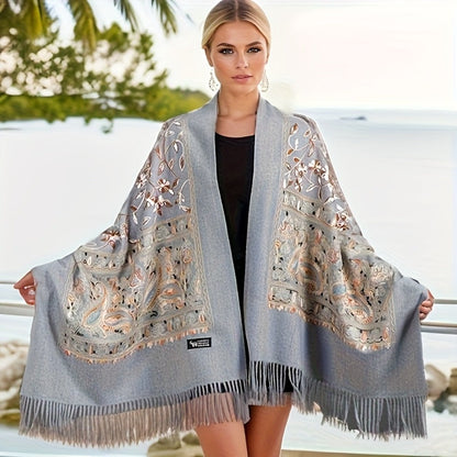 Scarf for Women - Cashmere Shawl for Bohemian Paisley Embroidery Tassel Trim Lightweight - product detail view 6