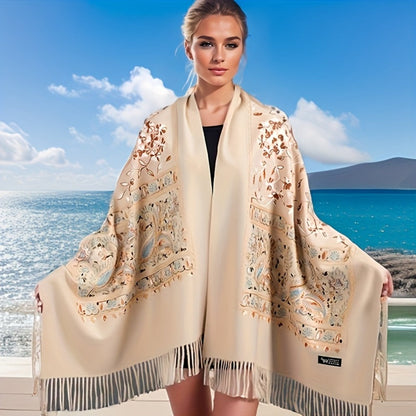Scarf for Women - Cashmere Shawl for Bohemian Paisley Embroidery Tassel Trim Lightweight - product detail view 7