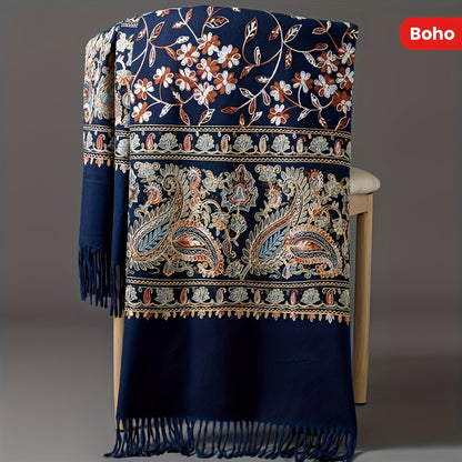 Scarf for Women - Cashmere Shawl for Bohemian Paisley Embroidery Tassel Trim Lightweight - product detail view 10