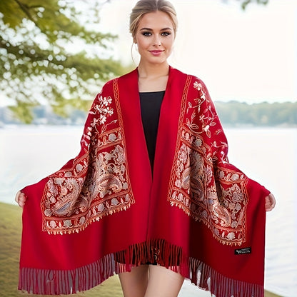 Scarf for Women - Cashmere Shawl for Bohemian Paisley Embroidery Tassel Trim Lightweight - product detail view 11