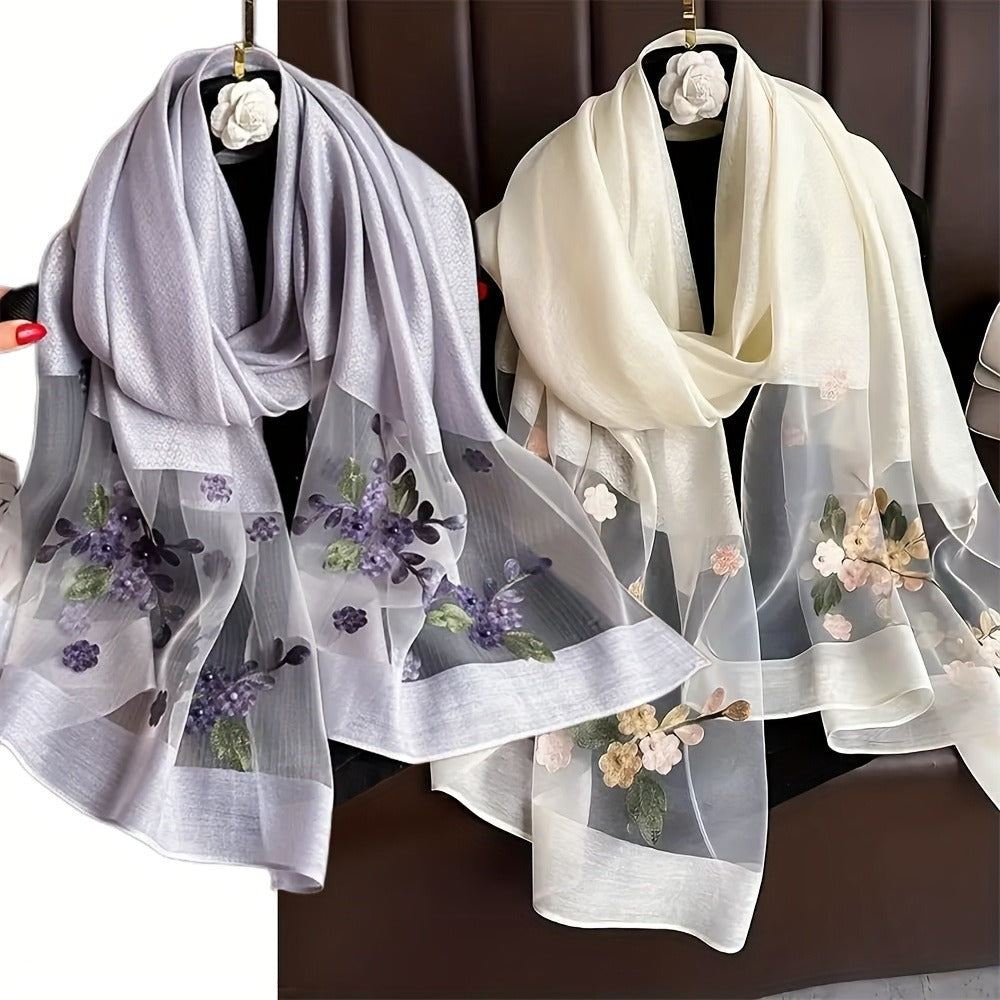 Scarf for Women - Embroidered Begonia Flower 2-Pack Dual Layer Lightweight Breathable Shawl - product detail view 3
