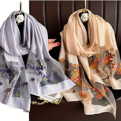 Scarf for Women - Embroidered Begonia Flower 2-Pack Dual Layer Lightweight Breathable Shawl - product detail view 14