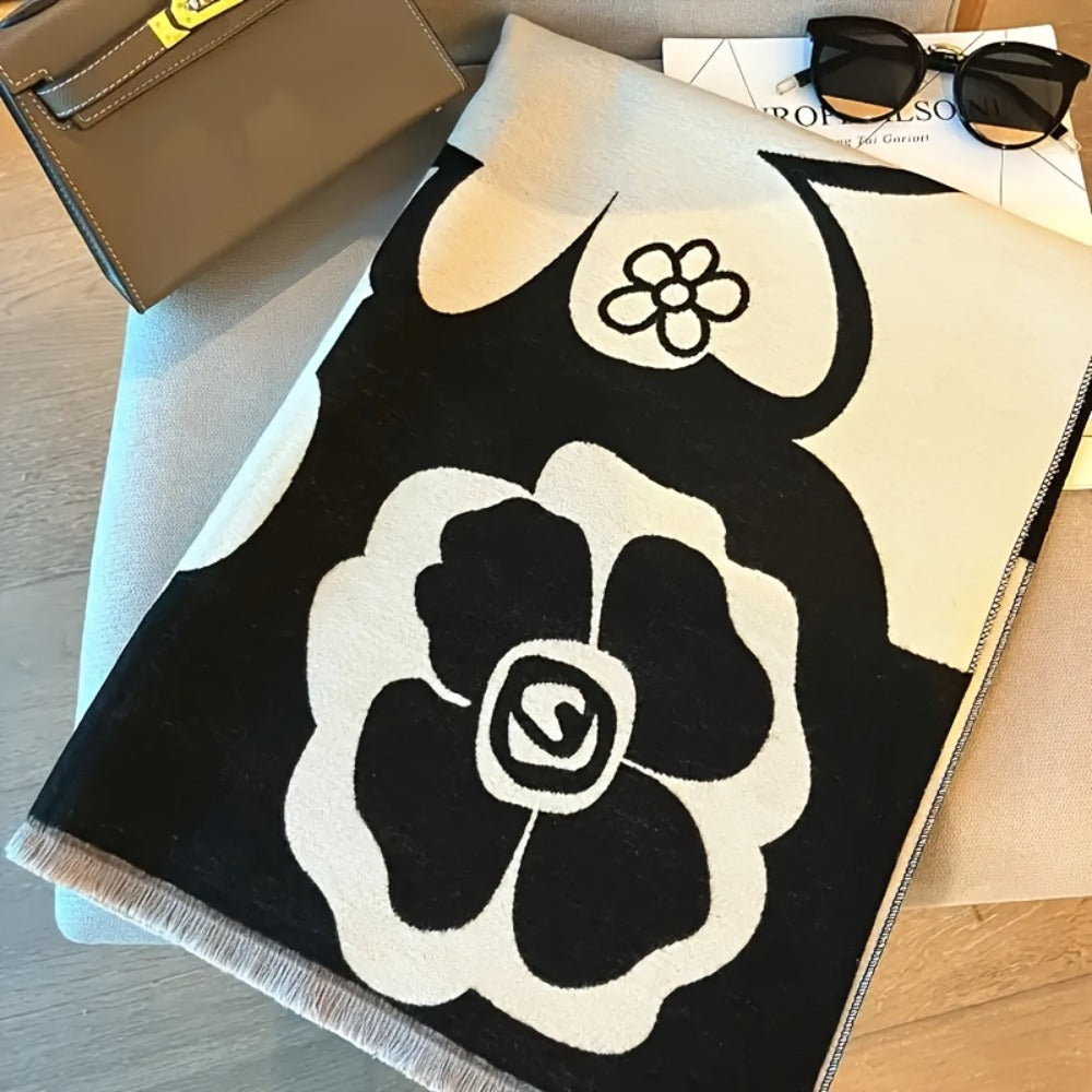 Scarf for Women - Floral Shawl for - Soft Imitation Cashmere Warm Fringe Blanket , Elegant - product detail view 3