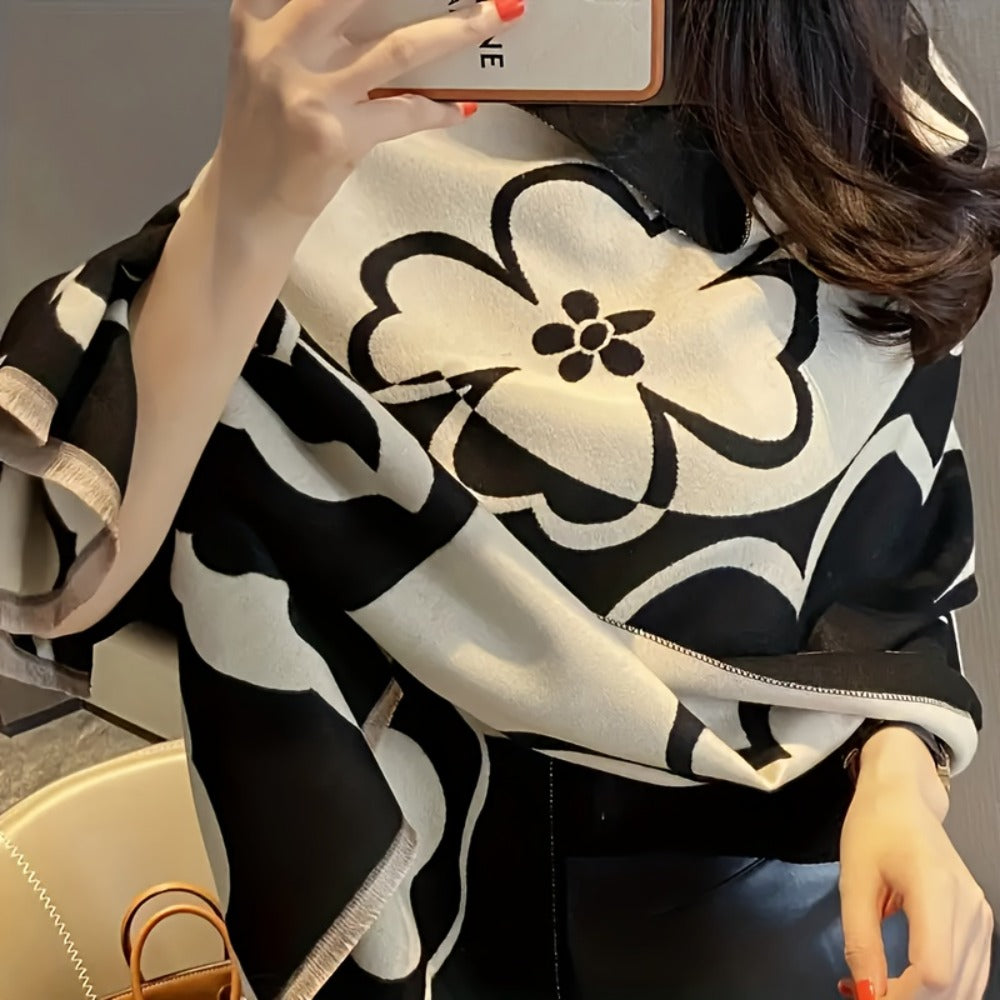 Scarf for Women - Floral Shawl for - Soft Imitation Cashmere Warm Fringe Blanket , Elegant - product detail view 5