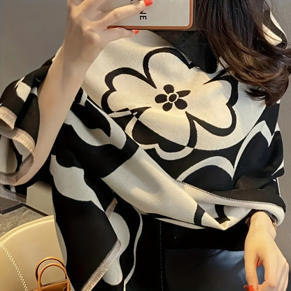 Scarf for Women - Floral Shawl for - Soft Imitation Cashmere Warm Fringe Blanket , Elegant - product detail view 5