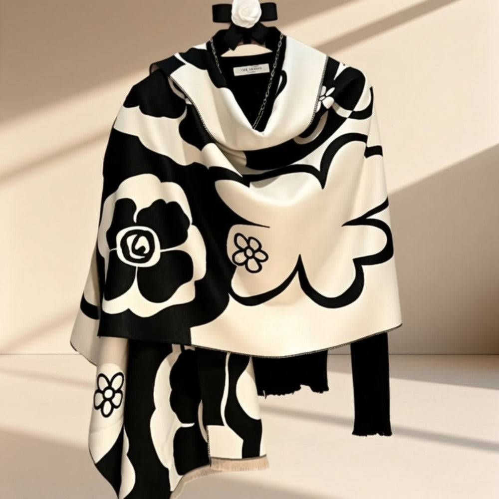 Scarf for Women - Floral Shawl for - Soft Imitation Cashmere Warm Fringe Blanket , Elegant - product detail view 6
