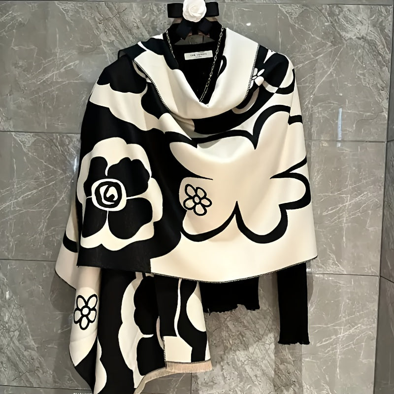 Scarf for Women - Floral Shawl for - Soft Imitation Cashmere Warm Fringe Blanket , Elegant - product detail view 7