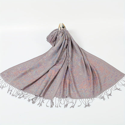 Scarf for Women - Jacquard Shawl Ethnic Cashew Tassel Long Wrap Vintage Multicolor Boho - product detail view 3