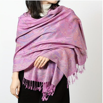 Scarf for Women - Jacquard Shawl Ethnic Cashew Tassel Long Wrap Vintage Multicolor Boho - product detail view 4