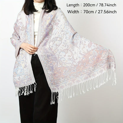 Scarf for Women - Jacquard Shawl Ethnic Cashew Tassel Long Wrap Vintage Multicolor Boho - product detail view 6