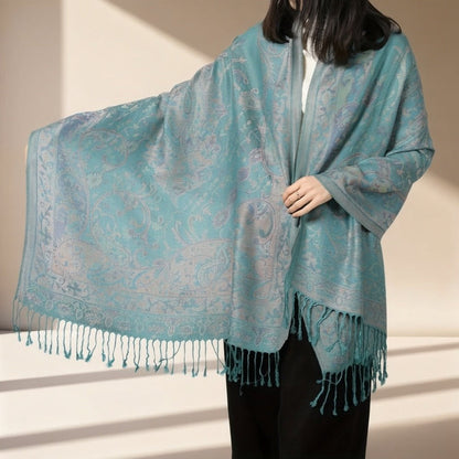 Scarf for Women - Jacquard Shawl Ethnic Cashew Tassel Long Wrap Vintage Multicolor Boho - product detail view 10