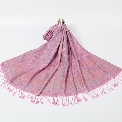 Scarf for Women - Jacquard Shawl Ethnic Cashew Tassel Long Wrap Vintage Multicolor Boho - product detail view 13