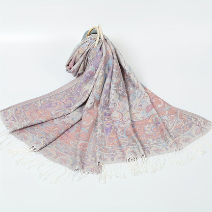 Scarf for Women - Jacquard Shawl Ethnic Cashew Tassel Long Wrap Vintage Multicolor Boho - product detail view 14