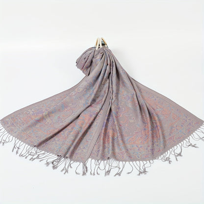 Scarf for Women - Jacquard Shawl Ethnic Cashew Tassel Long Wrap Vintage Multicolor Boho - product detail view 17