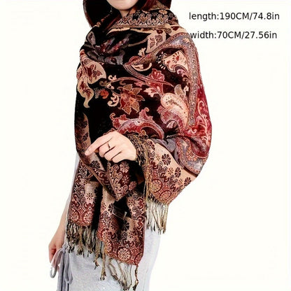 Scarf for Women - Paisley Shawl with Fringe Boho Ethnic Wrap Warm Neck for Travel Music - product detail view 6