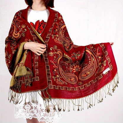 Scarf for Women - Paisley Shawl with Fringe Boho Ethnic Wrap Warm Neck for Travel Music - product detail view 11