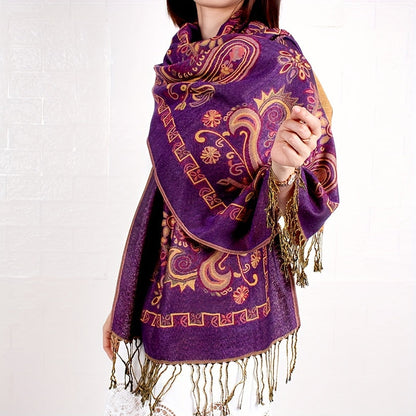 Scarf for Women - Paisley Shawl with Fringe Boho Ethnic Wrap Warm Neck for Travel Music - product detail view 13