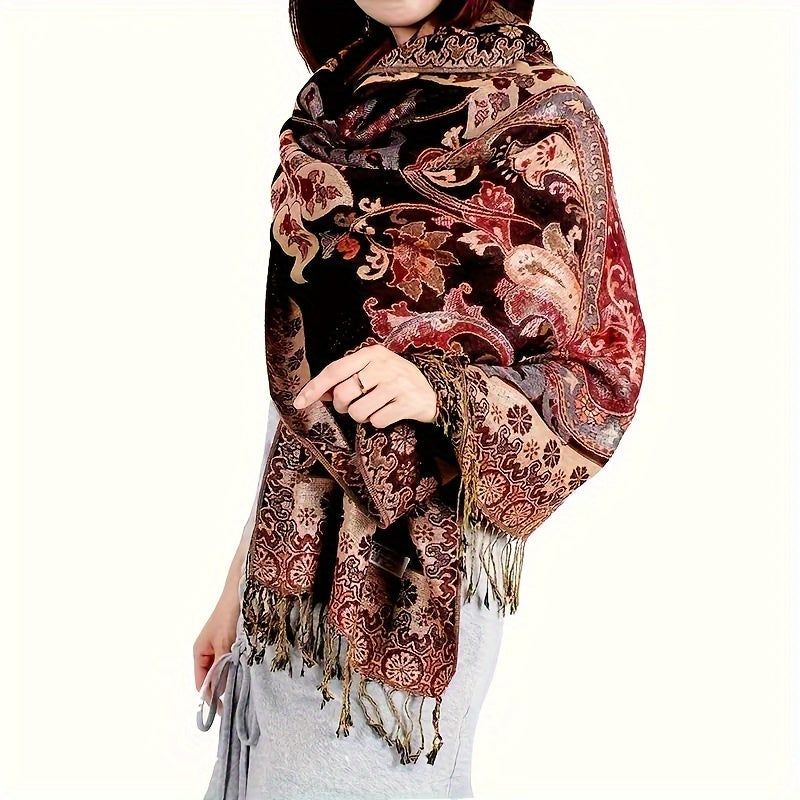 Scarf for Women - Paisley Shawl with Fringe Boho Ethnic Wrap Warm Neck for Travel Music - product detail view 15