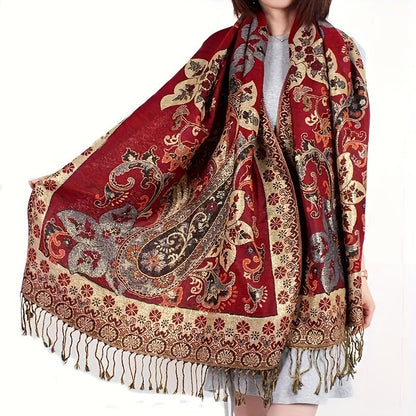 Scarf for Women - Paisley Shawl with Fringe Boho Ethnic Wrap Warm Neck for Travel Music - product detail view 16