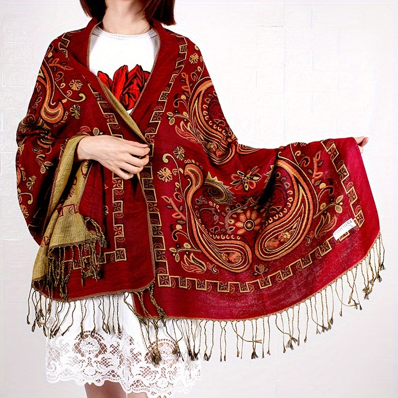 Scarf for Women - Paisley Shawl with Fringe Boho Ethnic Wrap Warm Neck for Travel Music - product detail view 18