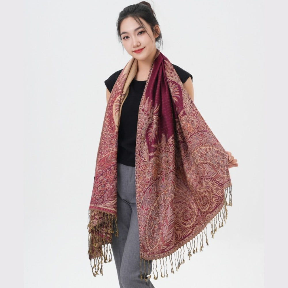 Scarf for Women - Pashmina Shawl for Thick Paisley Phoenix Tail Pattern Warm Wrap Large Soft - product detail view 4