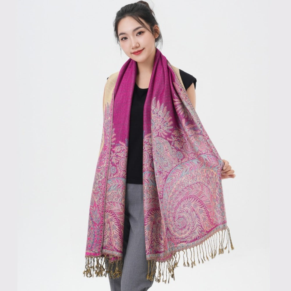Scarf for Women - Pashmina Shawl for Thick Paisley Phoenix Tail Pattern Warm Wrap Large Soft - product detail view 16