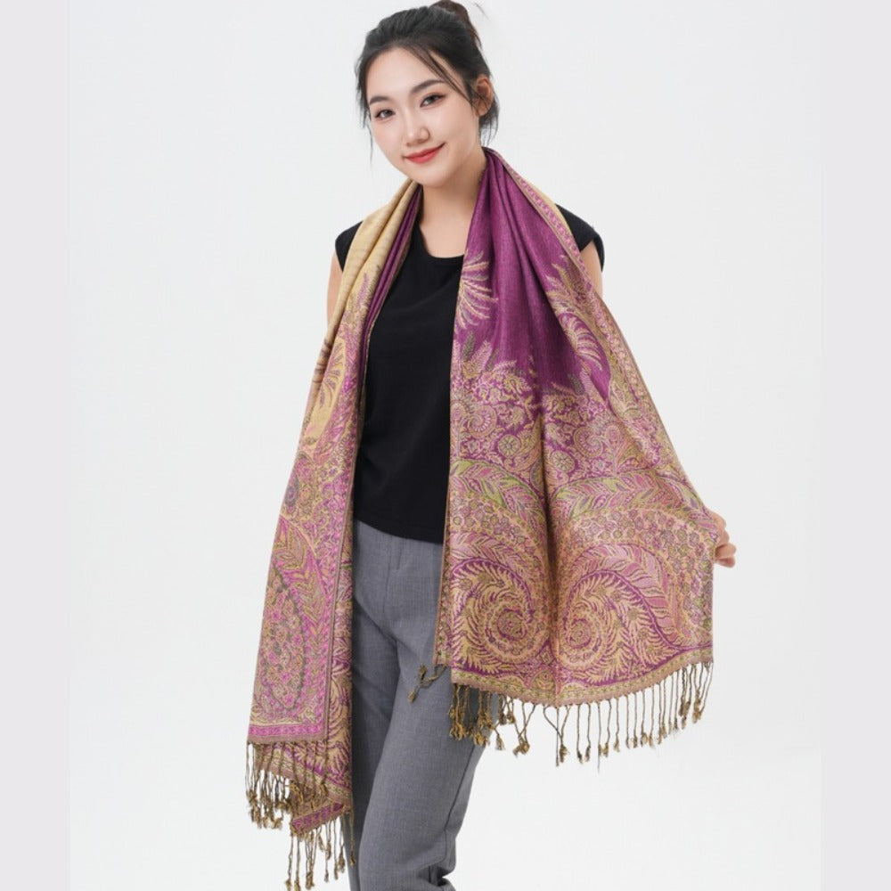 Scarf for Women - Pashmina Shawl for Thick Paisley Phoenix Tail Pattern Warm Wrap Large Soft - product detail view 19