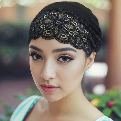 Scarf for Women - 's Lace Trim Soft Stretchy Breathable Head Wrap Hijab Shawl for Ramadan - product detail view 5