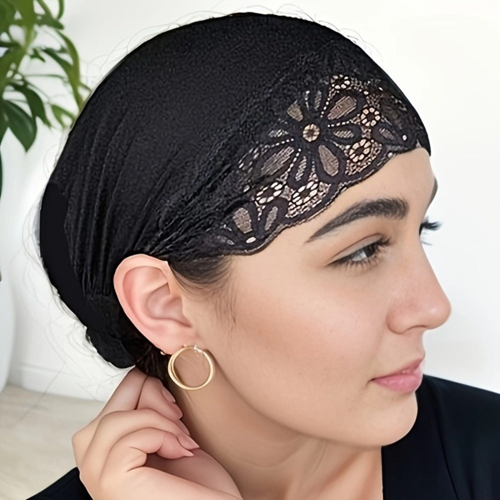Scarf for Women - 's Lace Trim Soft Stretchy Breathable Head Wrap Hijab Shawl for Ramadan - product detail view 6