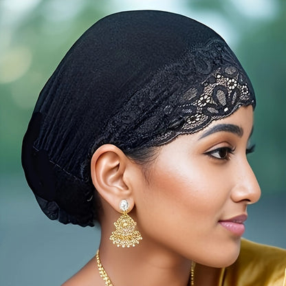 Scarf for Women - 's Lace Trim Soft Stretchy Breathable Head Wrap Hijab Shawl for Ramadan - product detail view 7