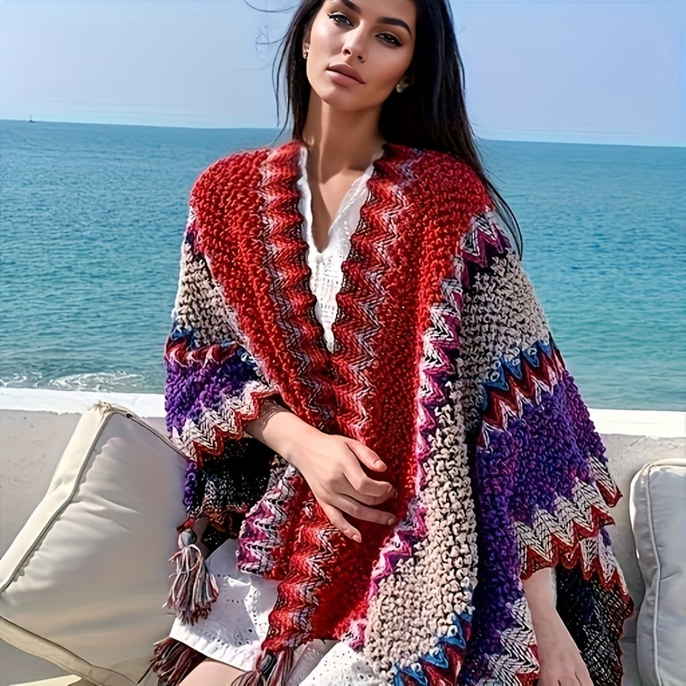 Scarf for Women - 's Tassel Shawl Ethnic Style Retro Cape Wrap Lightweight Travel Vacation - product detail view 6