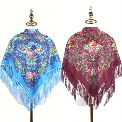 Scarf for Women - Tassel Shawl Set of 2 Vintage Floral Fringe Wrap for Warm Windproof Autumn - product detail view 6