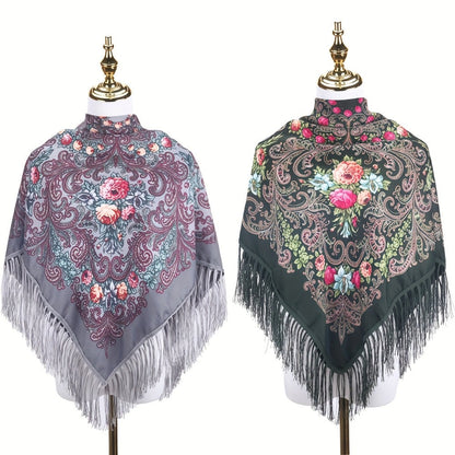 Scarf for Women - Tassel Shawl Set of 2 Vintage Floral Fringe Wrap for Warm Windproof Autumn - product detail view 10